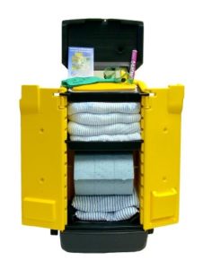 spill kit with doors open showing various spill control products